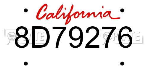 8D79276 California License Plate