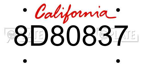 8D80837 California License Plate