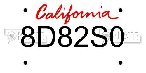 8D82S0 California License Plate