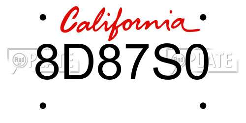 8D87S0 California License Plate