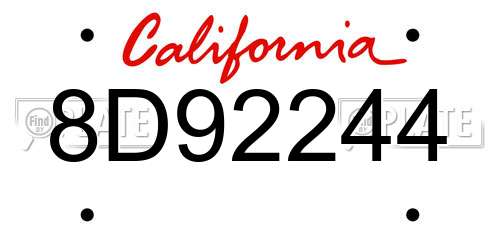 8D92244 California License Plate