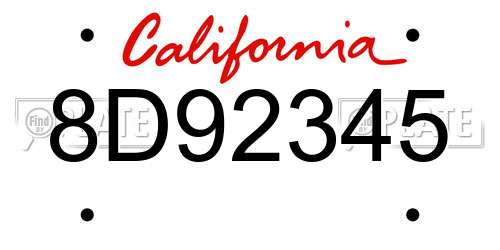 8D92345 California License Plate