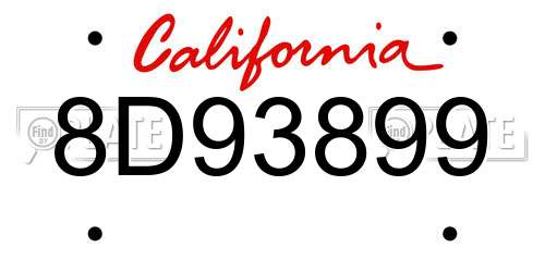 8D93899 California License Plate