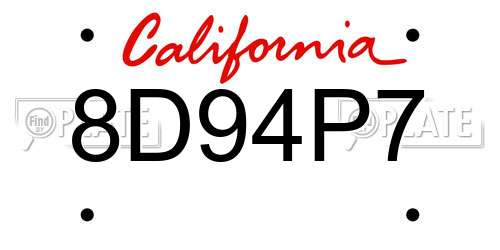 8D94P7 California License Plate