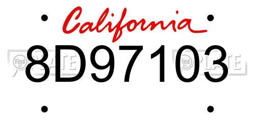 8D97103 California License Plate