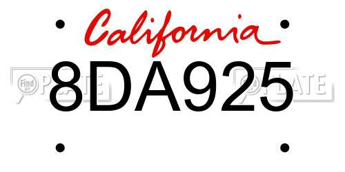 8DA925 California License Plate
