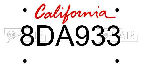 8DA933 California License Plate