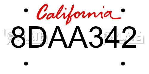 8DAA342 California License Plate