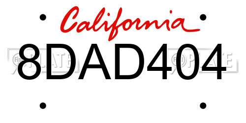 8DAD404 California License Plate