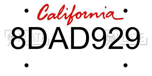 8DAD929 California License Plate