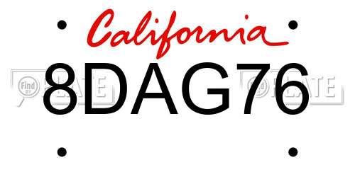 8DAG76 California License Plate