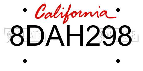 8DAH298 California License Plate
