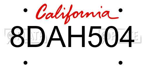 8DAH504 California License Plate