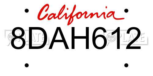 8DAH612 California License Plate