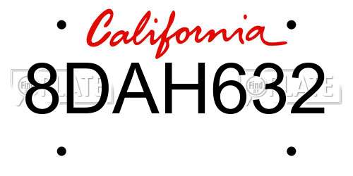 8DAH632 California License Plate