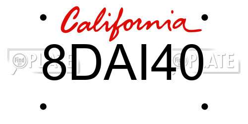 8DAI40 California License Plate