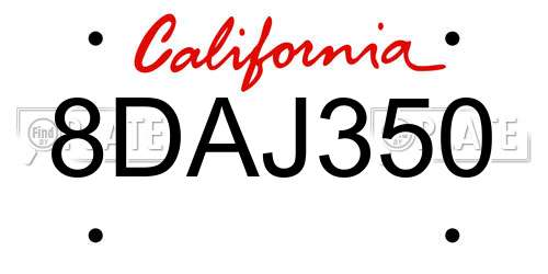8DAJ350 California License Plate