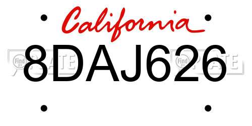 8DAJ626 California License Plate