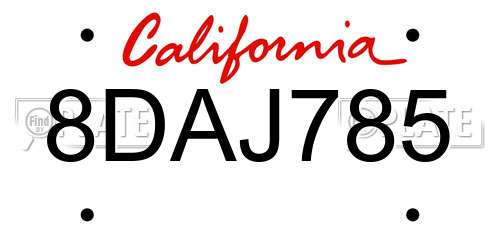 8DAJ785 California License Plate