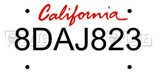 8DAJ823 California License Plate