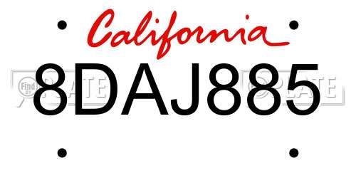 8DAJ885 California License Plate