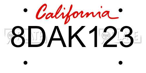 8DAK123 California License Plate