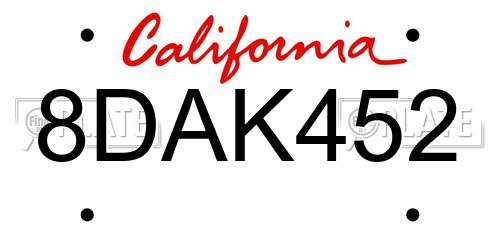 8DAK452 California License Plate