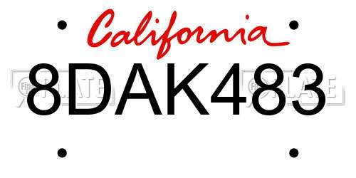 8DAK483 California License Plate