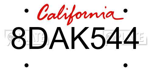 8DAK544 California License Plate
