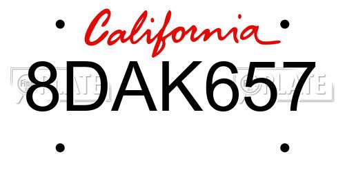 8DAK657 California License Plate