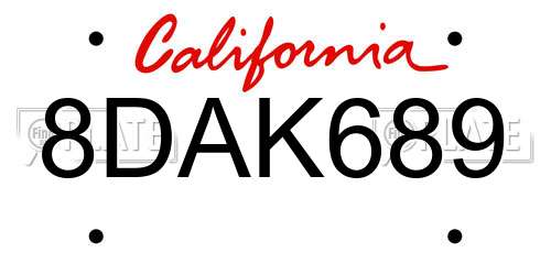 8DAK689 California License Plate
