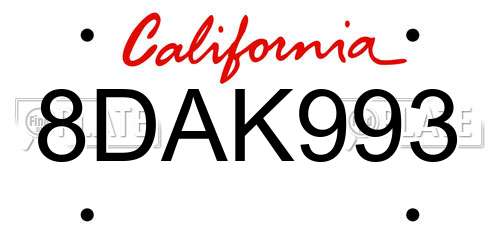 8DAK993 California License Plate
