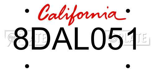 8DAL051 California License Plate