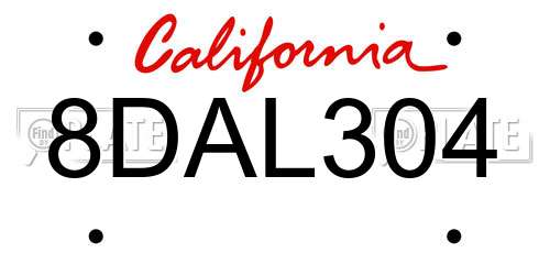 8DAL304 California License Plate