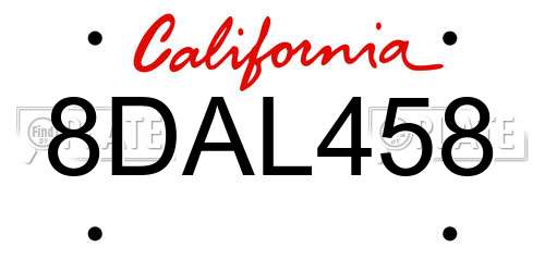 8DAL458 California License Plate