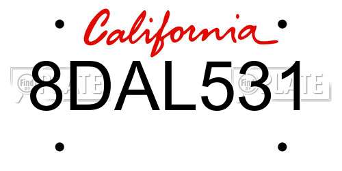 8DAL531 California License Plate