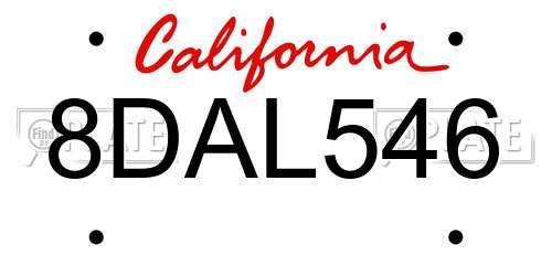 8DAL546 California License Plate