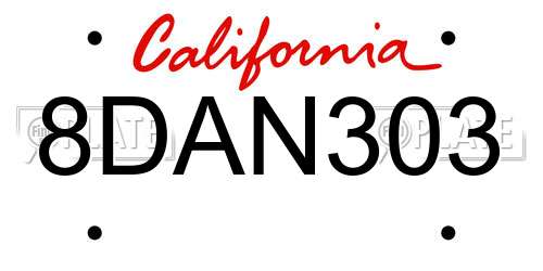 8DAN303 California License Plate