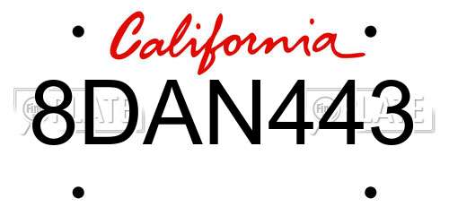 8DAN443 California License Plate