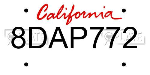 8DAP772 California License Plate