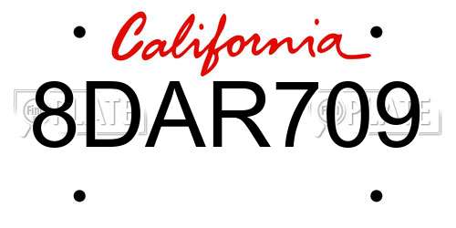 8DAR709 California License Plate