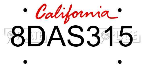 8DAS315 California License Plate