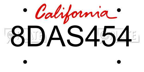 8DAS454 California License Plate