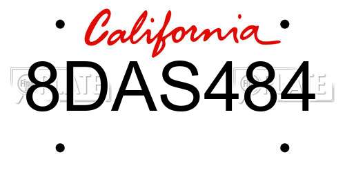 8DAS484 California License Plate