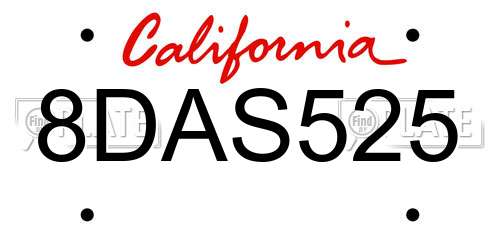 8DAS525 California License Plate