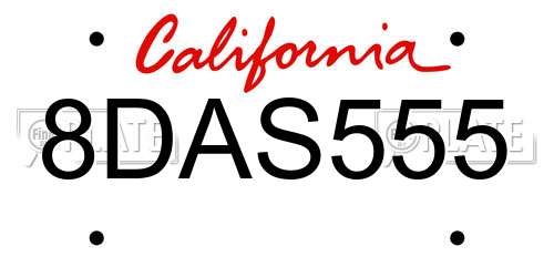 8DAS555 California License Plate