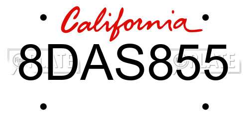 8DAS855 California License Plate