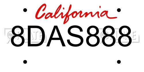 8DAS888 California License Plate