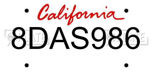 8DAS986 California License Plate