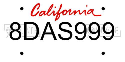 8DAS999 California License Plate